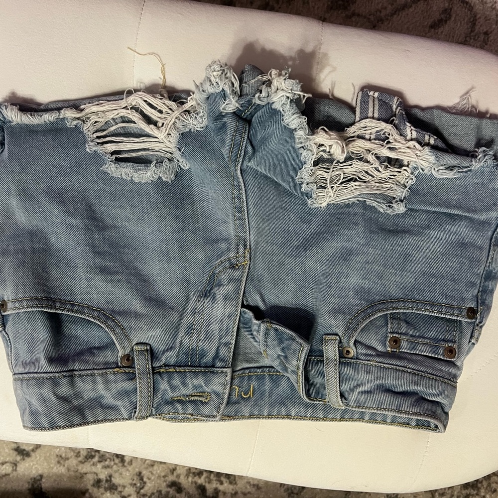 Light Blue Jean Shorts with Distressed Cut-Off Style
